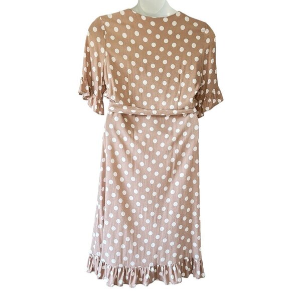 The Shanty Corporation Wrap Dress Dusty Rose with White Polka Dots Ruffles Large - Picture 4 of 7